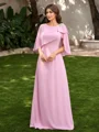 A-line Scoop 1/2 Sleeves Bow Floor-Length Chiffon Mother of the Bride Dress