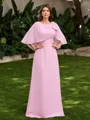 A-line Scoop 1/2 Sleeves Bow Floor-Length Chiffon Mother of the Bride Dress