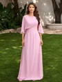 A-line Scoop 1/2 Sleeves Bow Floor-Length Chiffon Mother of the Bride Dress