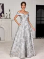 A-line Off-the-Shoulder Floor-Length Corset Mother of the Bride Dress