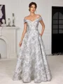 A-line Off-the-Shoulder Floor-Length Corset Mother of the Bride Dress