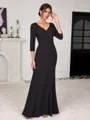 Sheath V-neck 3/4 Sleeves Appliques Lace Floor-Length Stretch Crepe Corset Mother of the Bride Dress
