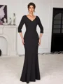 Sheath V-neck 3/4 Sleeves Appliques Lace Floor-Length Stretch Crepe Corset Mother of the Bride Dress