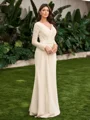 Sheath V-neck Long Sleeves Appliques Lace Floor-Length Stretch Crepe Mother of the Bride Dress