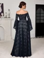 A-line Off-the-Shoulder Long Sleeves Floor-Length Lace Corset Mother of the Bride Dress