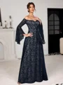 A-line Off-the-Shoulder Long Sleeves Floor-Length Lace Corset Mother of the Bride Dress