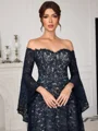 A-line Off-the-Shoulder Long Sleeves Floor-Length Lace Corset Mother of the Bride Dress