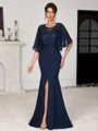Sheath Scoop 1/2 Sleeves Appliques Lace Floor-Length Chiffon Corset Mother of the Bride Dress