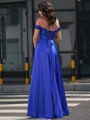 A-line Off-the-Shoulder Appliques Lace Floor-Length Satin Chiffon Dress