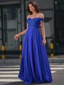 A-line Off-the-Shoulder Appliques Lace Floor-Length Satin Chiffon Dress