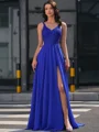 A-line V-neck Beading Floor-Length Chiffon Corset Dress