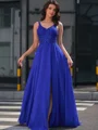 A-line V-neck Beading Floor-Length Chiffon Corset Dress