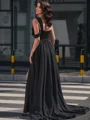 A-line One-Shoulder Appliques Lace Sweep Train Chiffon Corset Dress
