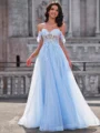 A-line Off-the-Shoulder Appliques Lace Court Train Tulle Corset Dress