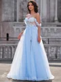 A-line Off-the-Shoulder Appliques Lace Court Train Tulle Corset Dress