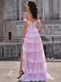 A-line Off-the-Shoulder Appliques Lace Sweep Train Tulle Corset Dress