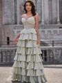 A-line Sweetheart Cascading Ruffles Floor-Length Stretch Crepe Corset Dress