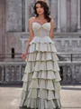 A-line Sweetheart Cascading Ruffles Floor-Length Stretch Crepe Corset Dress