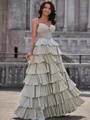 A-line Sweetheart Cascading Ruffles Floor-Length Stretch Crepe Corset Dress