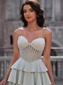 A-line Sweetheart Cascading Ruffles Floor-Length Stretch Crepe Corset Dress