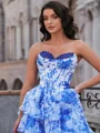 A-line Sweetheart Cascading Ruffles Sweep Train Corset Dress