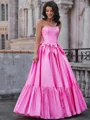 A-line Straight Bow Floor-Length Taffeta Corset Dress