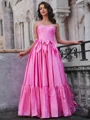 A-line Straight Bow Floor-Length Taffeta Corset Dress