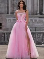 A-line Straight Rhinestone Floor-Length Tulle Corset Dress