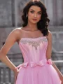 A-line Straight Rhinestone Floor-Length Tulle Corset Dress