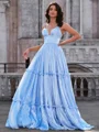 A-line V-neck Ruffles Floor-Length Corset Dress