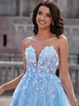 A-line Sweetheart Appliques Lace Sweep Train Tulle Corset Dress