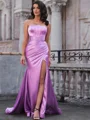 Sheath Straight Pleated Sweep Train Silk Like Satin Corset Dress