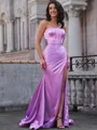 Sheath Straight Pleated Sweep Train Silk Like Satin Corset Dress