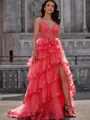 A-line V-neck Appliques Lace Court Train Tulle Corset Dress