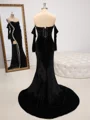 Sheath Straight Long Sleeves Rhinestone Sweep Train Velvet Dress