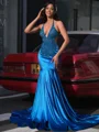 Mermaid Halter Beading Court Train Dress