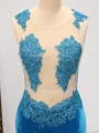 Mermaid Scoop Appliques Lace Sweep Train Velvet Dress