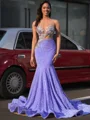 Mermaid Scoop Beading Sweep Train Velvet Sequins Dress