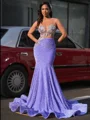 Mermaid Scoop Beading Sweep Train Velvet Sequins Dress