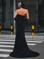 Sheath V-neck Long Sleeves Beading Court Train Velvet Sequins Dress