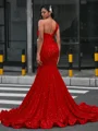 Mermaid One-Shoulder Court Train Velvet Sequins Dress