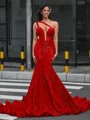 Mermaid One-Shoulder Court Train Velvet Sequins Dress