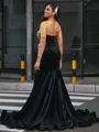 Mermaid One-Shoulder Long Sleeves Appliques Lace Floor-Length Velvet Dress