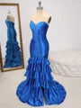 Sheath Sweetheart Cascading Ruffles Sweep Train Corset Dress