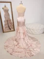 Sheath Straight Appliques Lace Court Train Silk Like Satin Corset Dress