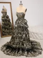 A-line Straight Appliques Lace Sweep Train Tulle Dress