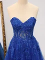 A-line Sweetheart Appliques Lace Sweep Train Tulle Corset Dress