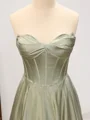 A-line Sweetheart Pleated Floor-Length Silk Like Satin Corset Dress