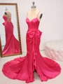 Sheath V-neck Bow Court Train Silk Like Satin Corset Dress