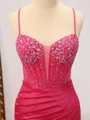 Sheath Spaghetti Straps Beading Court Train Corset Dress